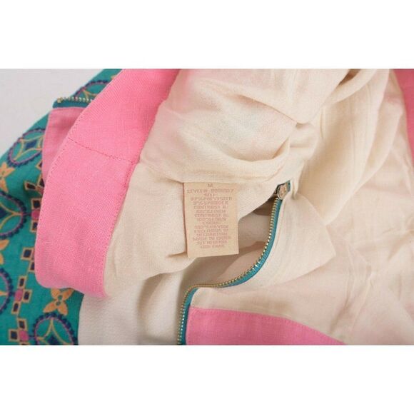Champagne & Strawberry Mini Skirt Size M Floral White Pink Turquoise Embroidery - Picture 7 of 8